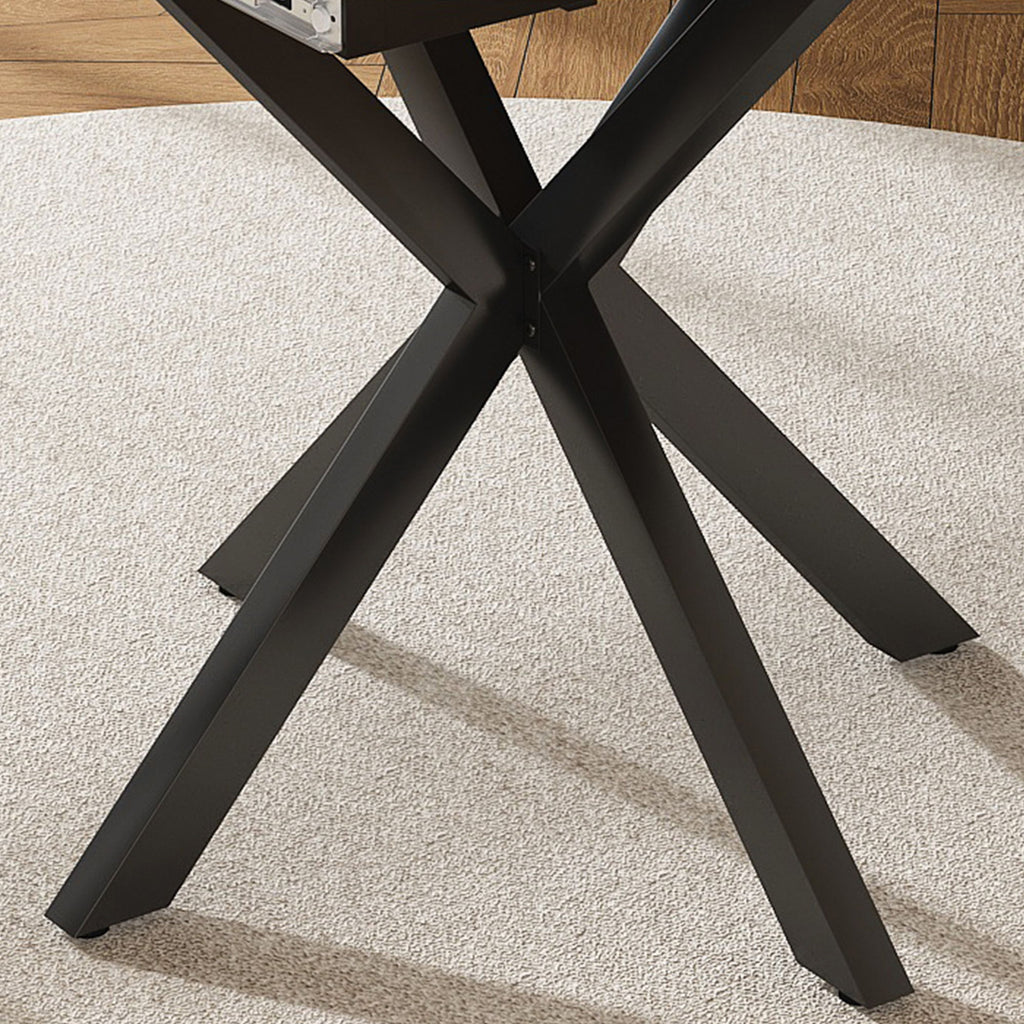 Round Dining Table With Extendable Blades, X Base
