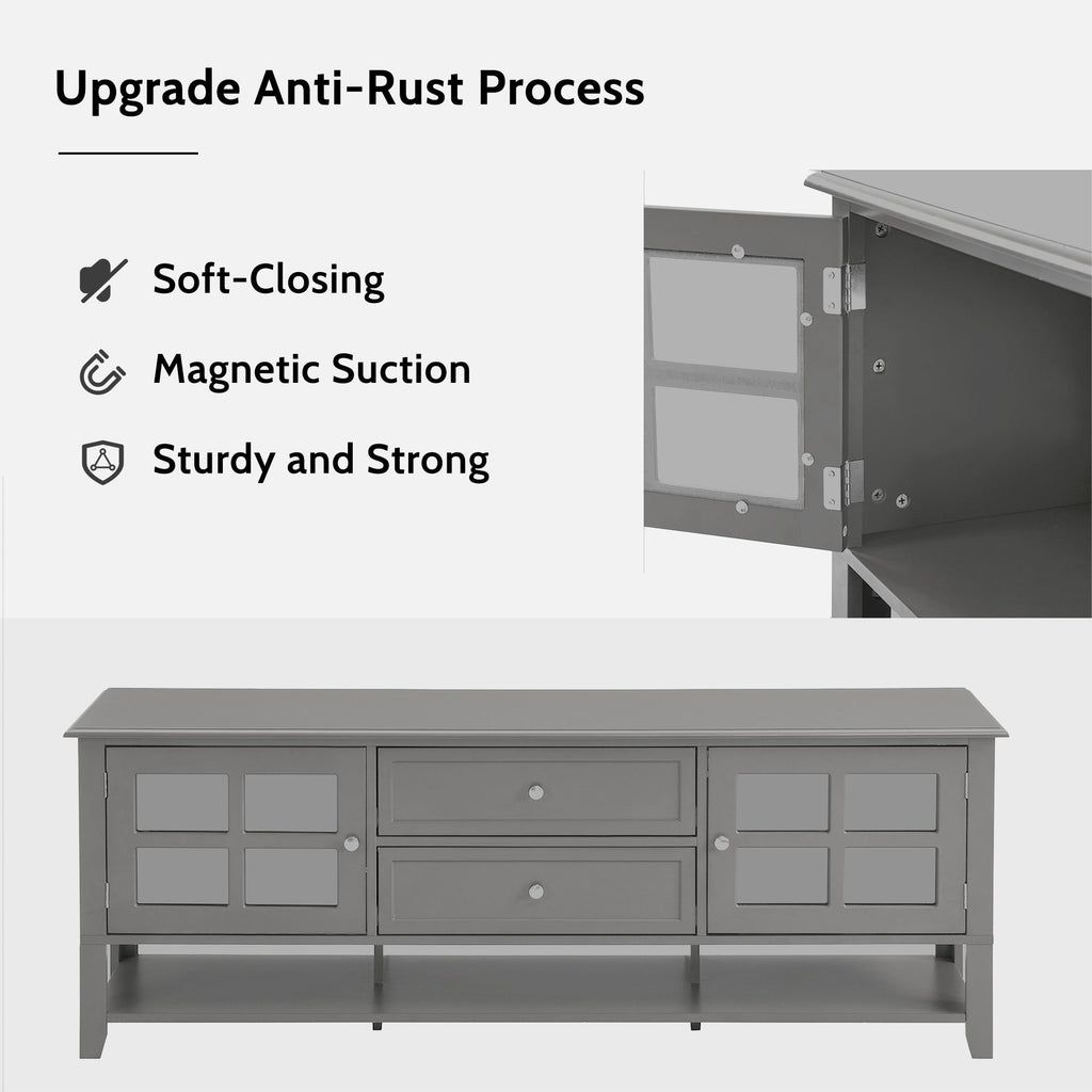 TV Stand, Entertainment Center With Dual Drawers And Hidden Storage, Cabinet With Soft Closing Doors And Sleek Panel Design