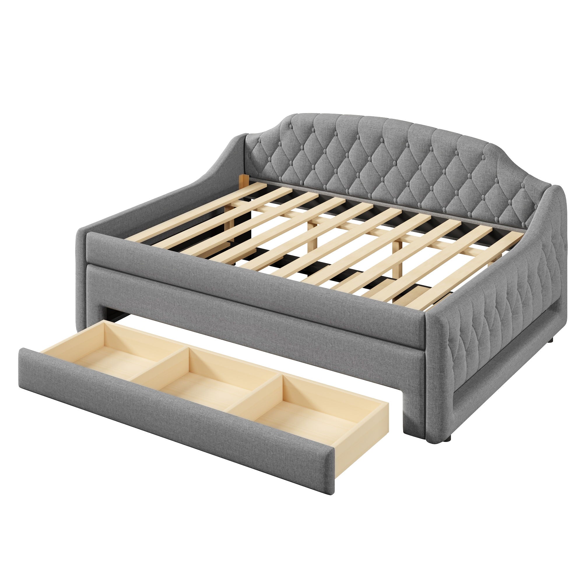Upholstered Daybed With LED Belt, Trundle And 3 Drawers