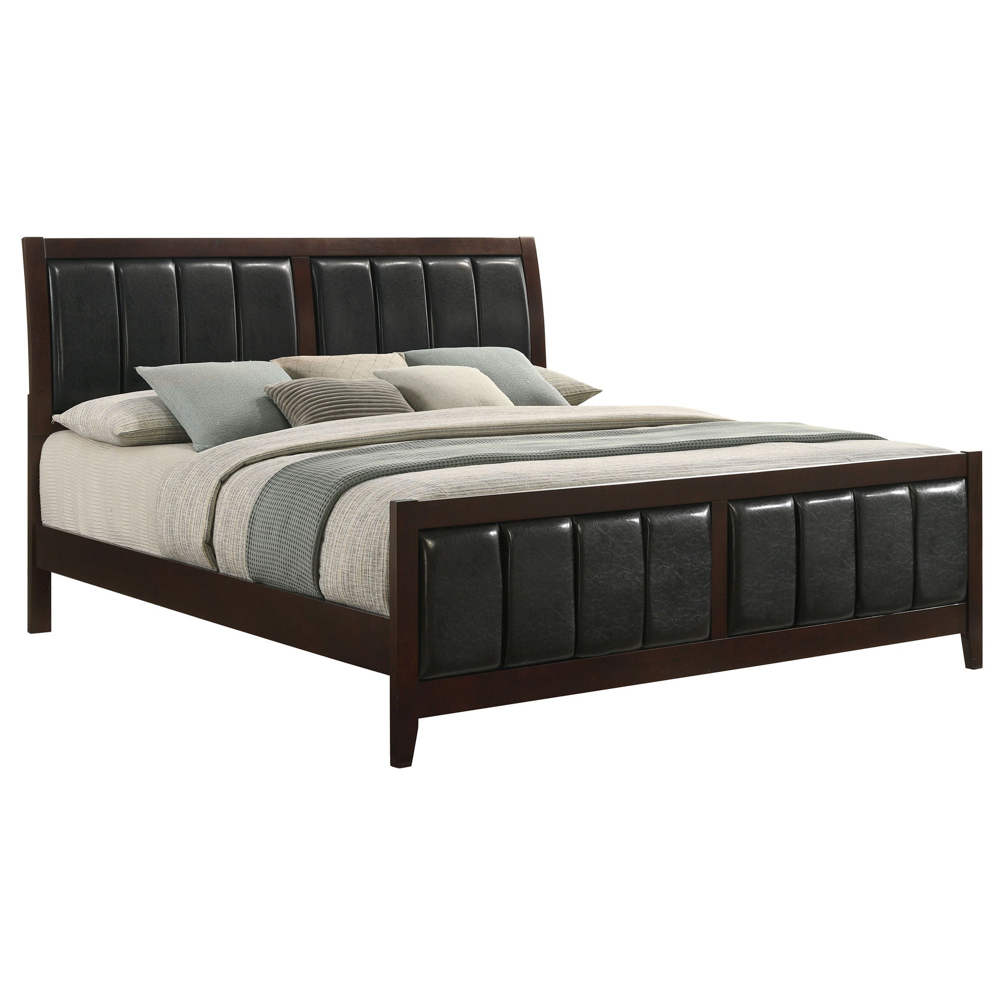 Eastern King Panel Bed With Upholstered Headboard And Footboard - Cappuccino