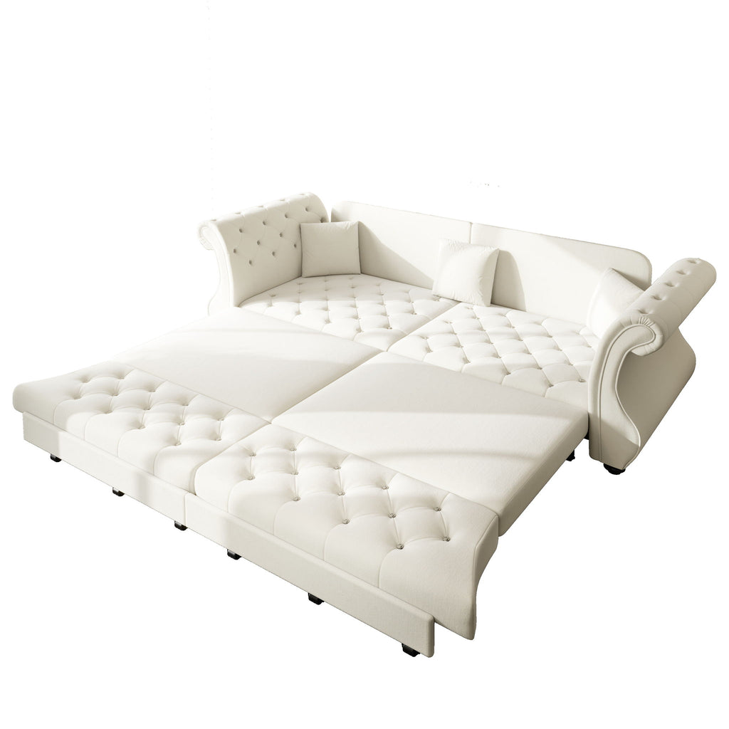 Oversized Chesterfield Pull Out Sofa Bed, Roll Arm Couch With Flower Tufting For Living Room
