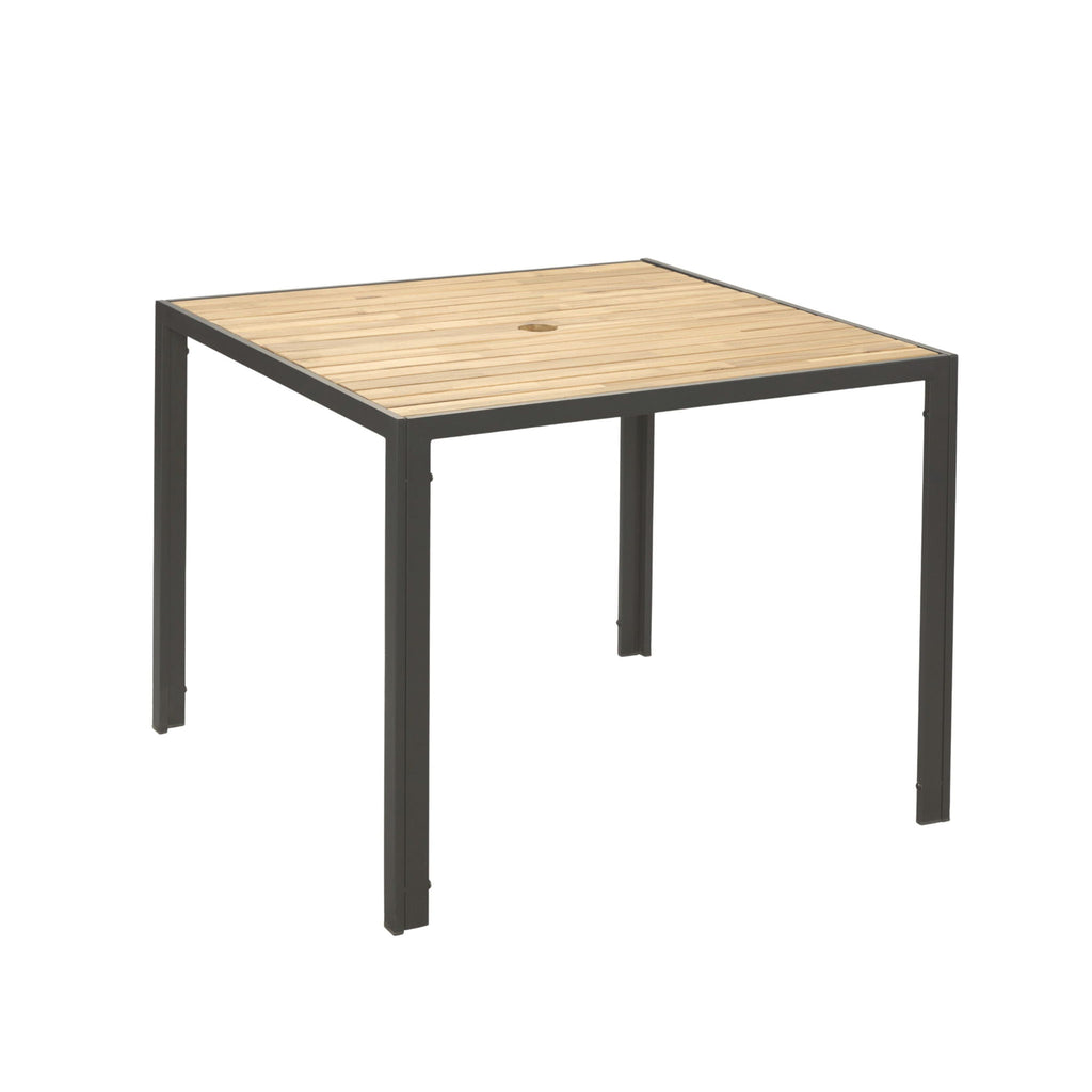 5 Piece Patio Dining Table Set, Acacia Wood Table Top With Umbrella Hole