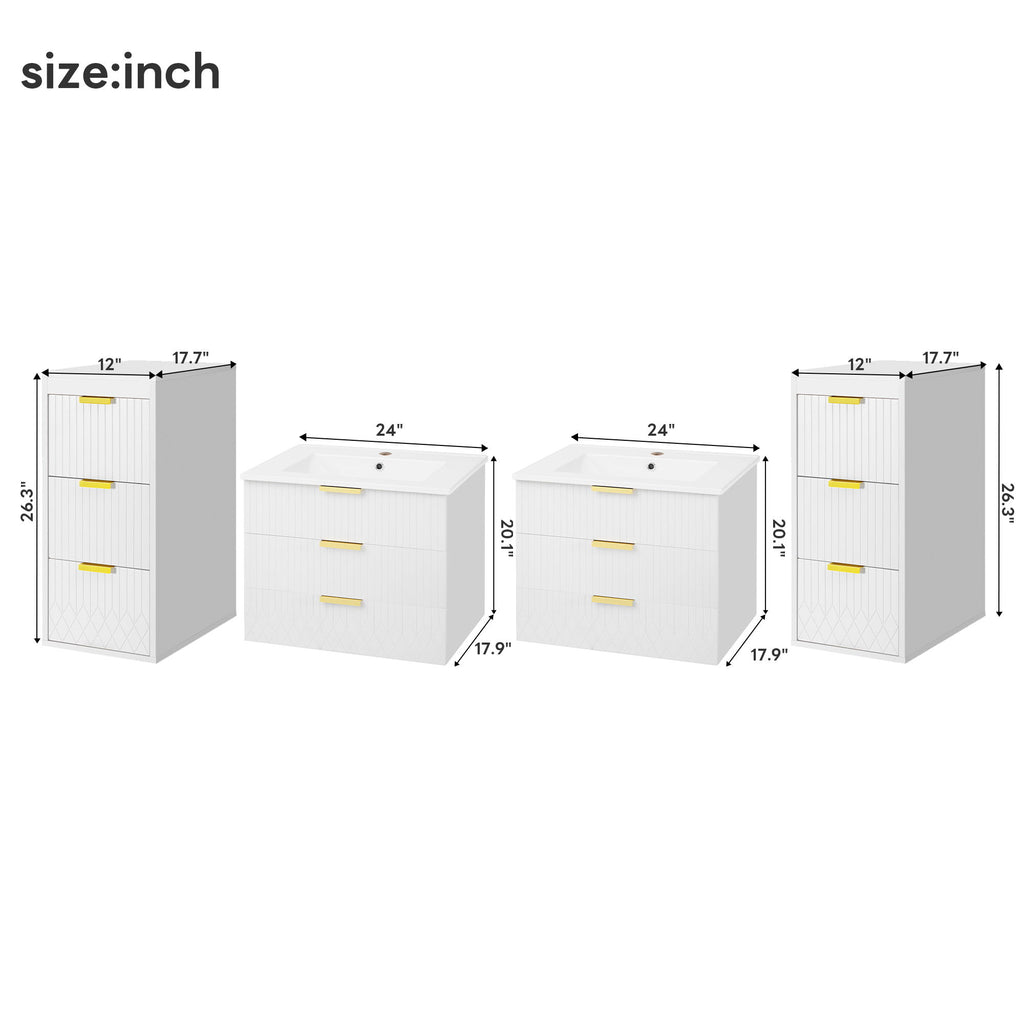 Modern Floating Bathroom Cabinet With Basin Sink And Side Storage, Rectangular Vanity