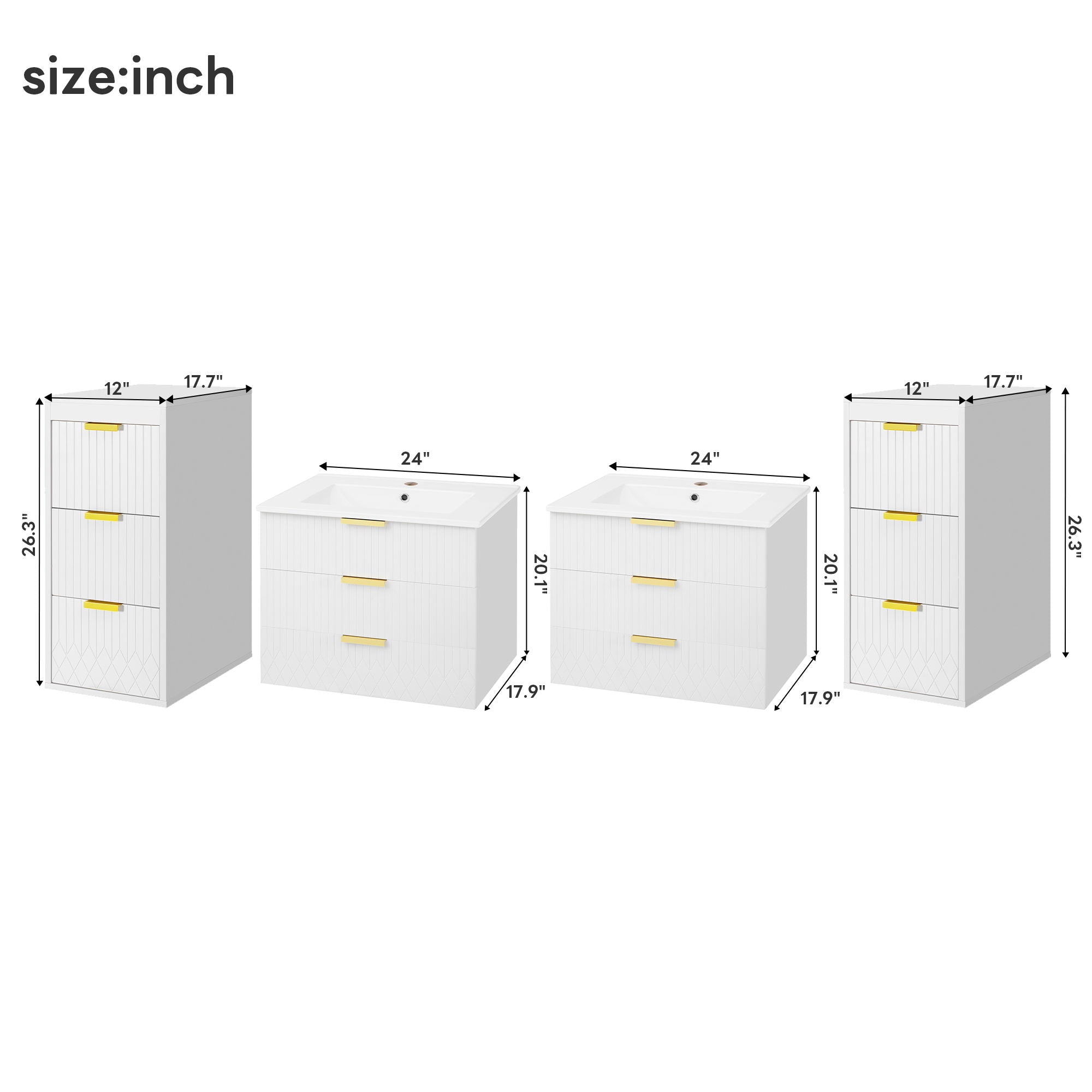 Modern Floating Bathroom Cabinet With Basin Sink And Side Storage, Rectangular Vanity