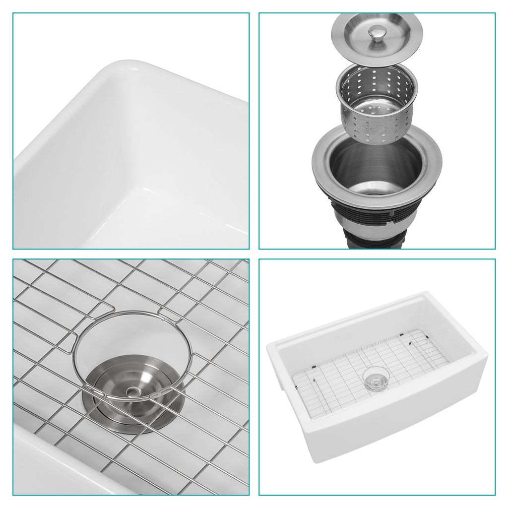 Classic Ceramic Farmhouse Sink Workstation Single Bowl With Durable Finish