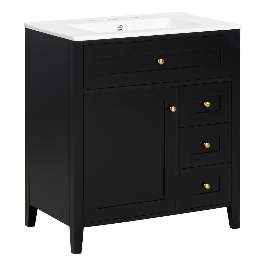 Bathroom Vanity With Sink, 3 Drawers And Adjustable Shelf