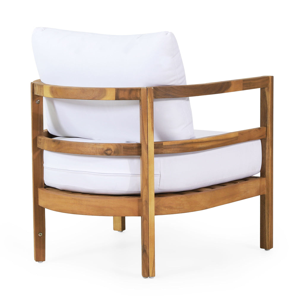 Outdoor Acacia Wood Patio Club Chair, Waterproof Thick Cushion, Deep Seating
