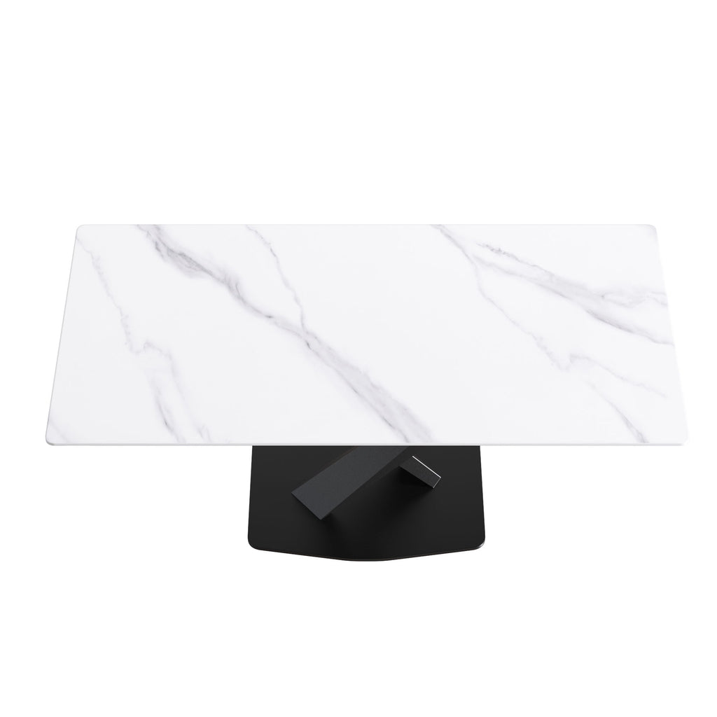 Modern Artificial Stone Straight Edge Metal X Leg Dining Table, 6 People