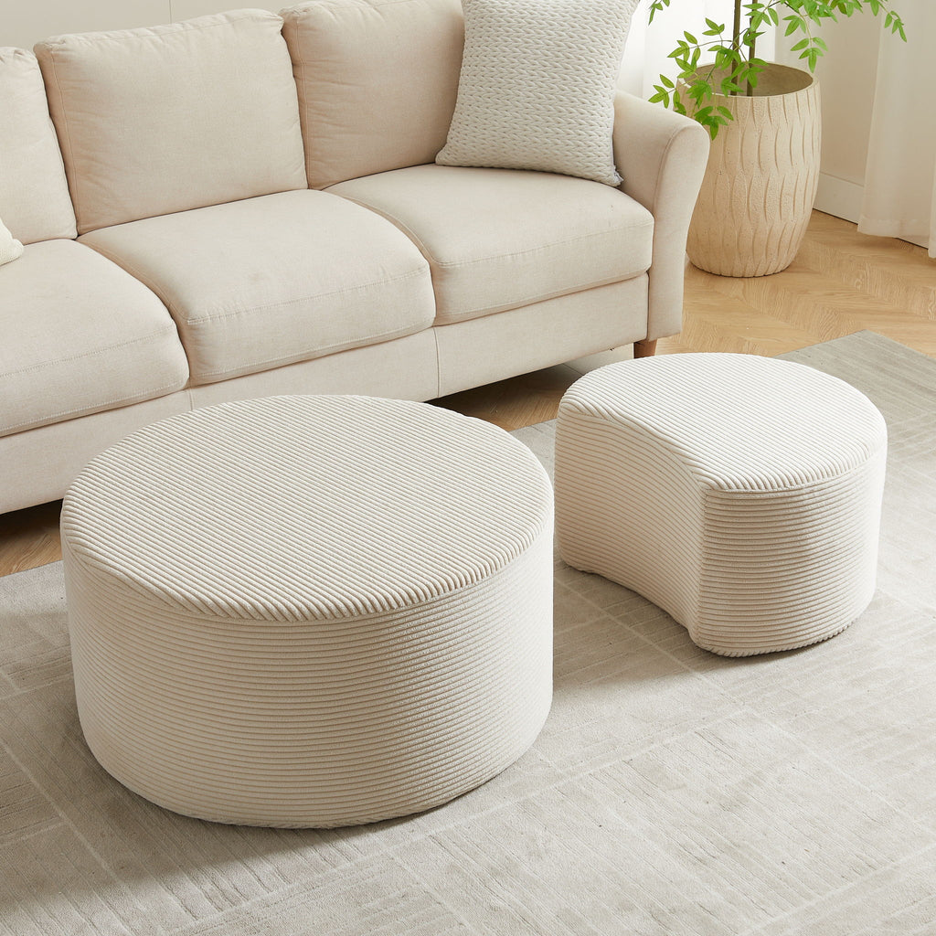 Modern Upholstered Round Coffee Table For Living Room (Set of 2)