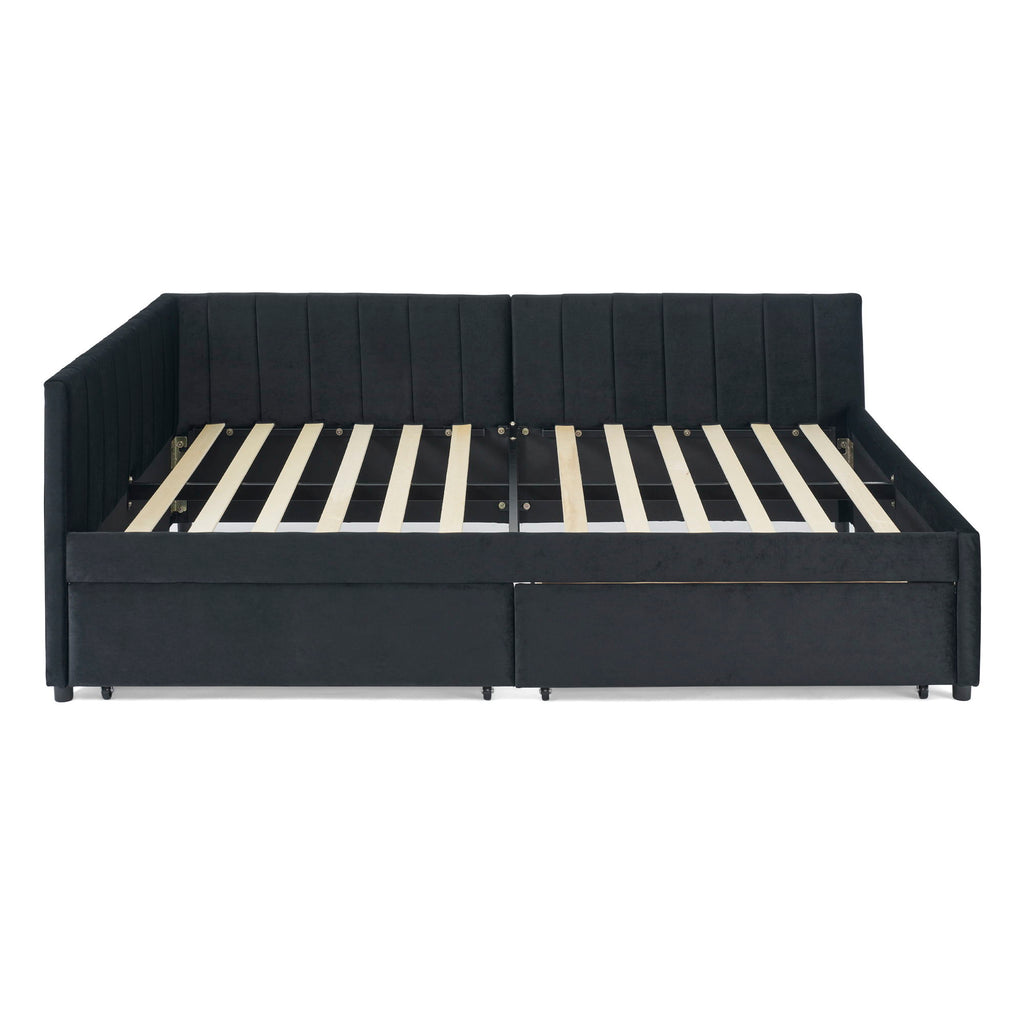 Upholstered Tufted Daybed Frame With Storage Drawers