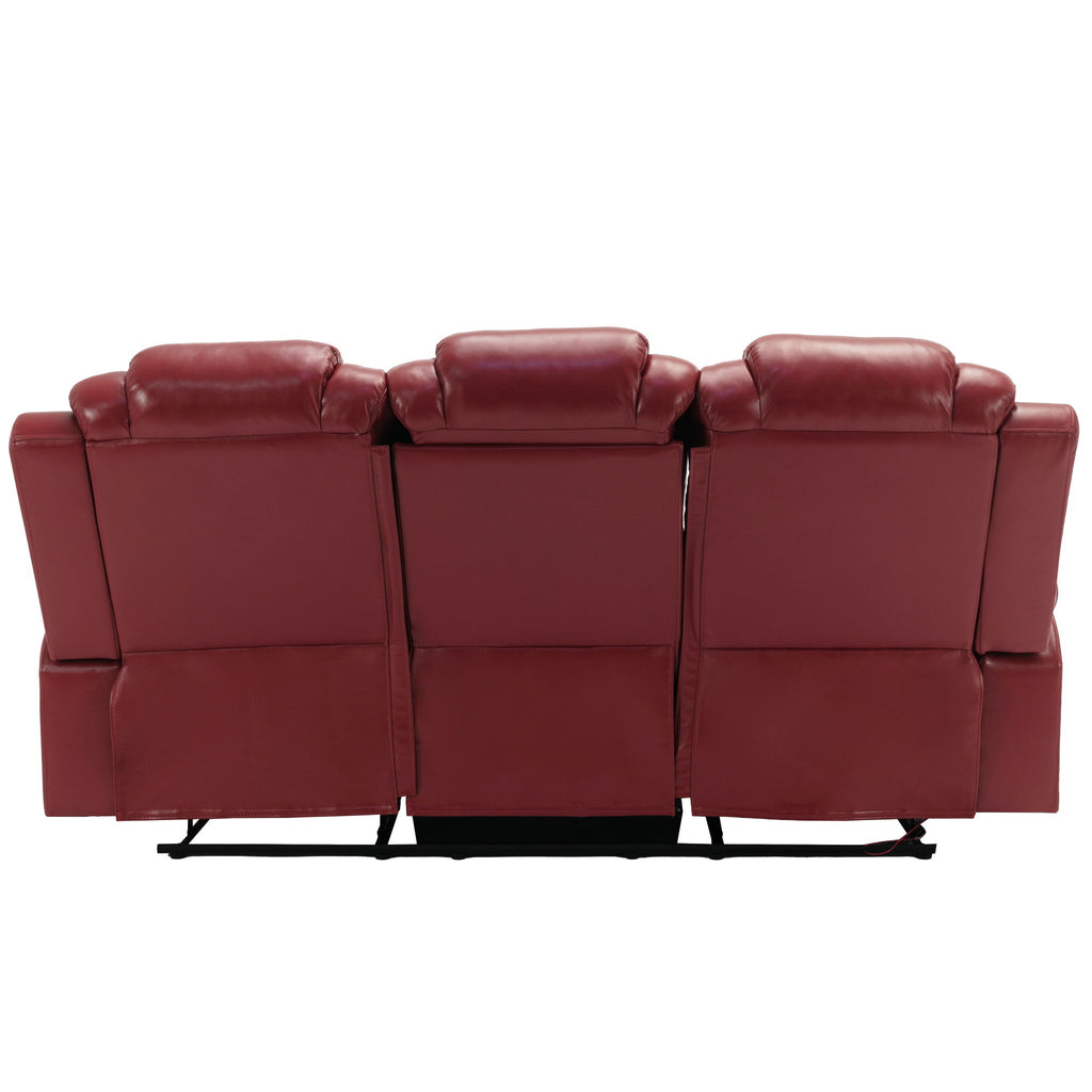 3 Pieces Recliner Sofa Sets Home Theater Seating Manual Recliner Chair With Center Console And LED Light Strip For Living Room