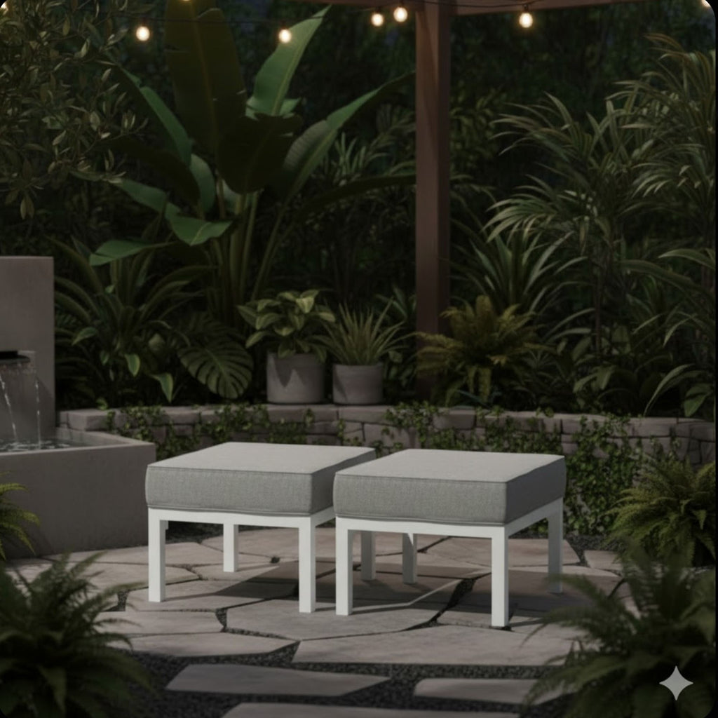 Patio Ottomans With Cushions, All-Weather Footrests (Set of 2)