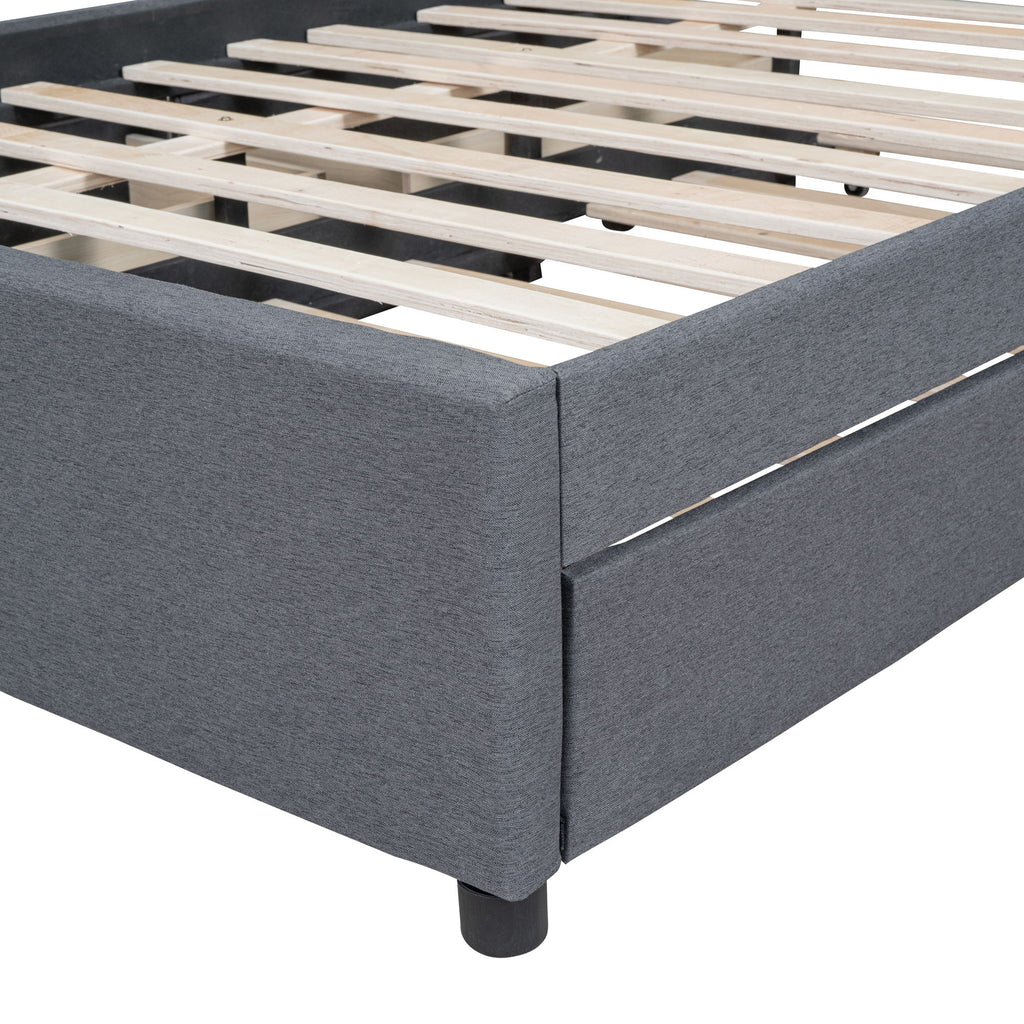 Upholstered Platform Bed With Drawers, Classic Headboard Design