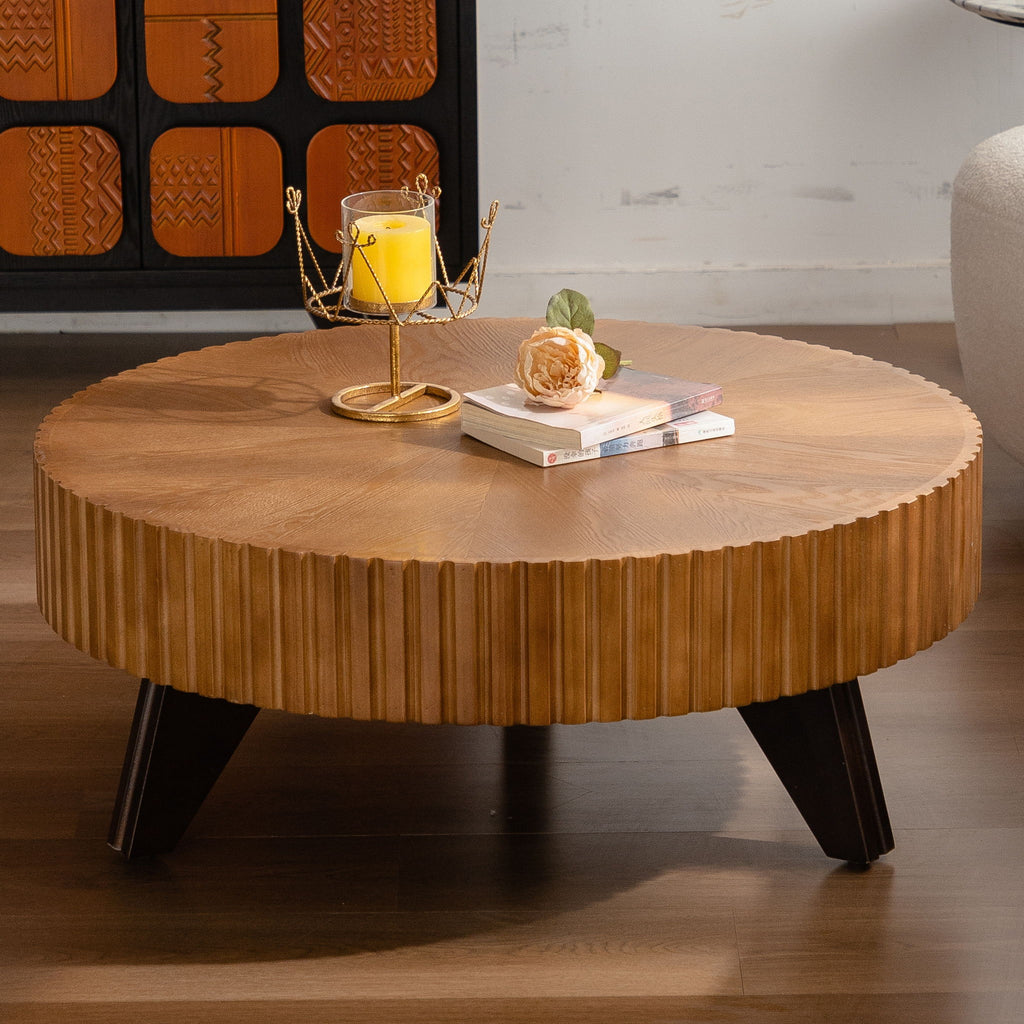 Round Retro Coffee With Solid Wood Legs