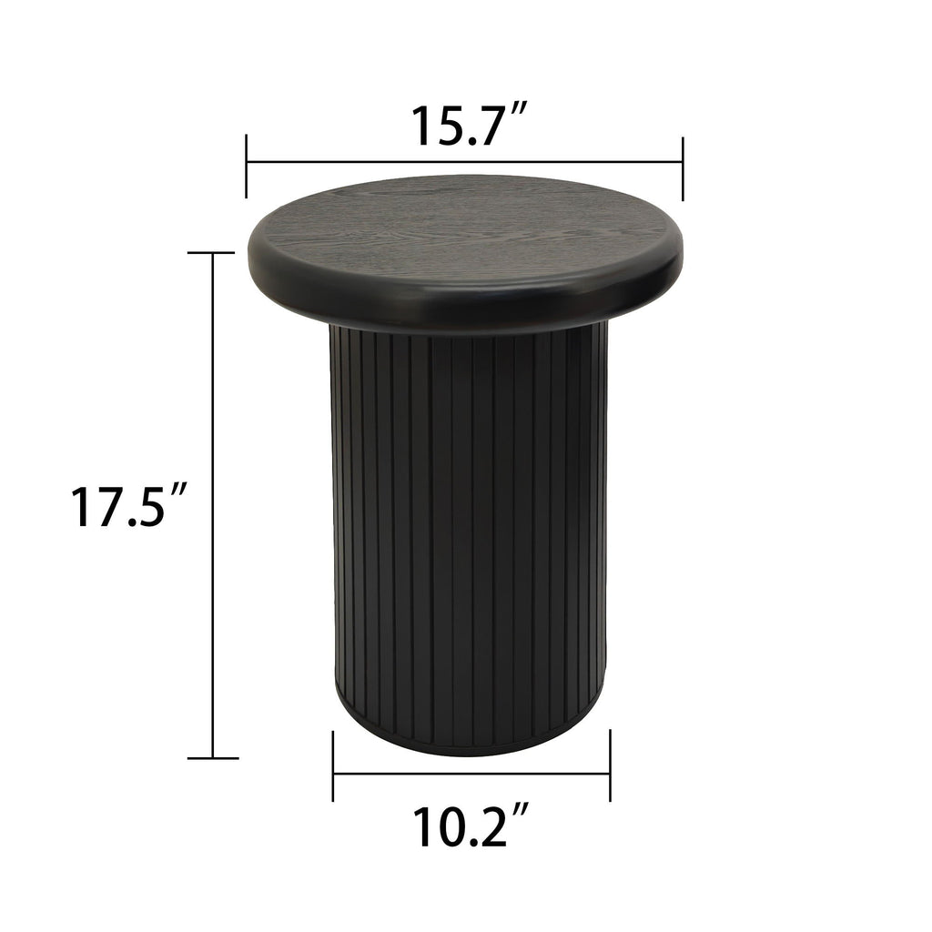 Fluted Cylinder Side Tables, Round End Tables For Living Room (Set of 2) - Black