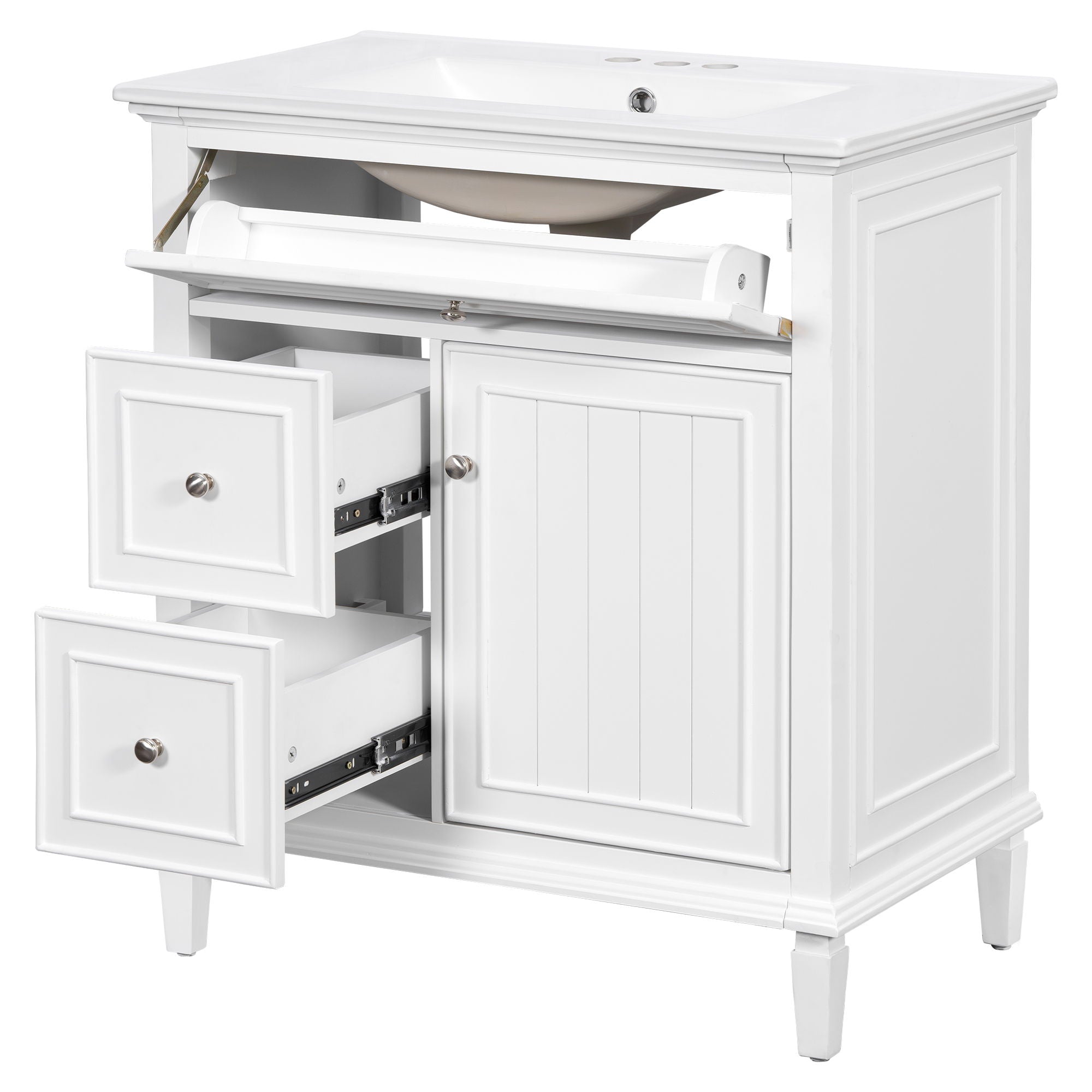 Modern Bathroom Vanity With Sink, Adjustable Shelf, Flip Drawer & 2 Drawers