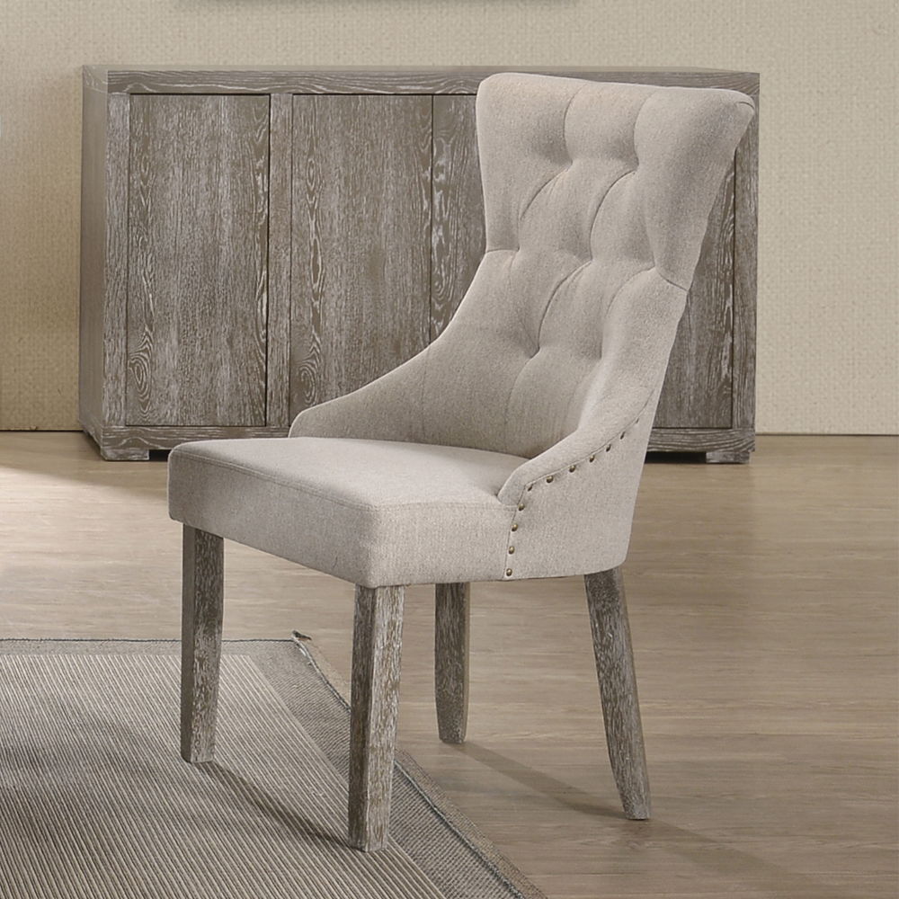 Gabrian - Side Chair (Set of 2) - Two-Tone Beige Fabric & Reclaimed Gray