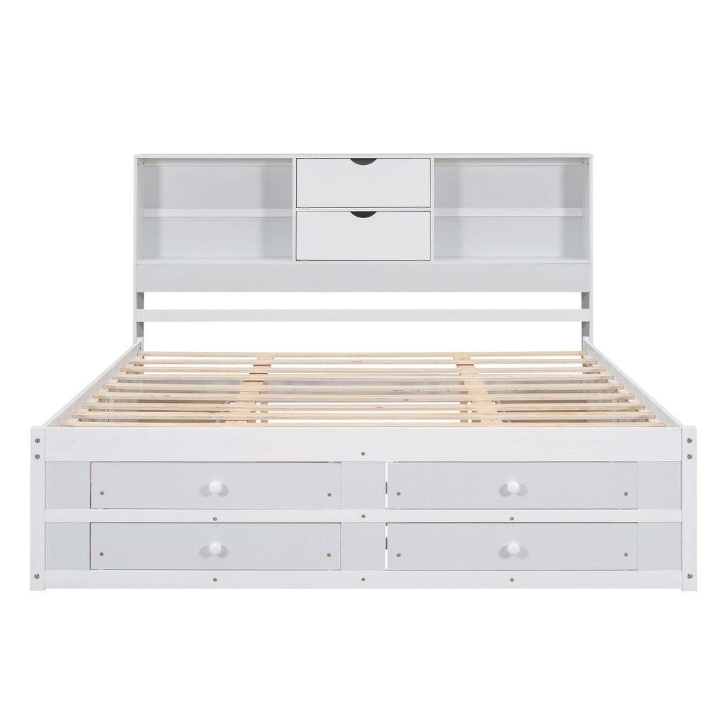 Platform Bed With Storage Headboard And 8 Drawers