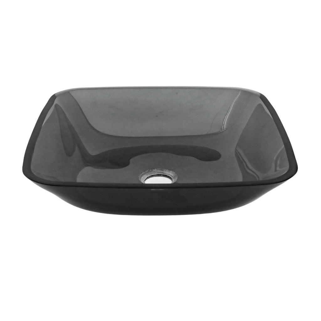 Square Vessel Sink For Bathroom, Above Counter Design With Pop Up Drain, Smooth Rounded Edges - Gray