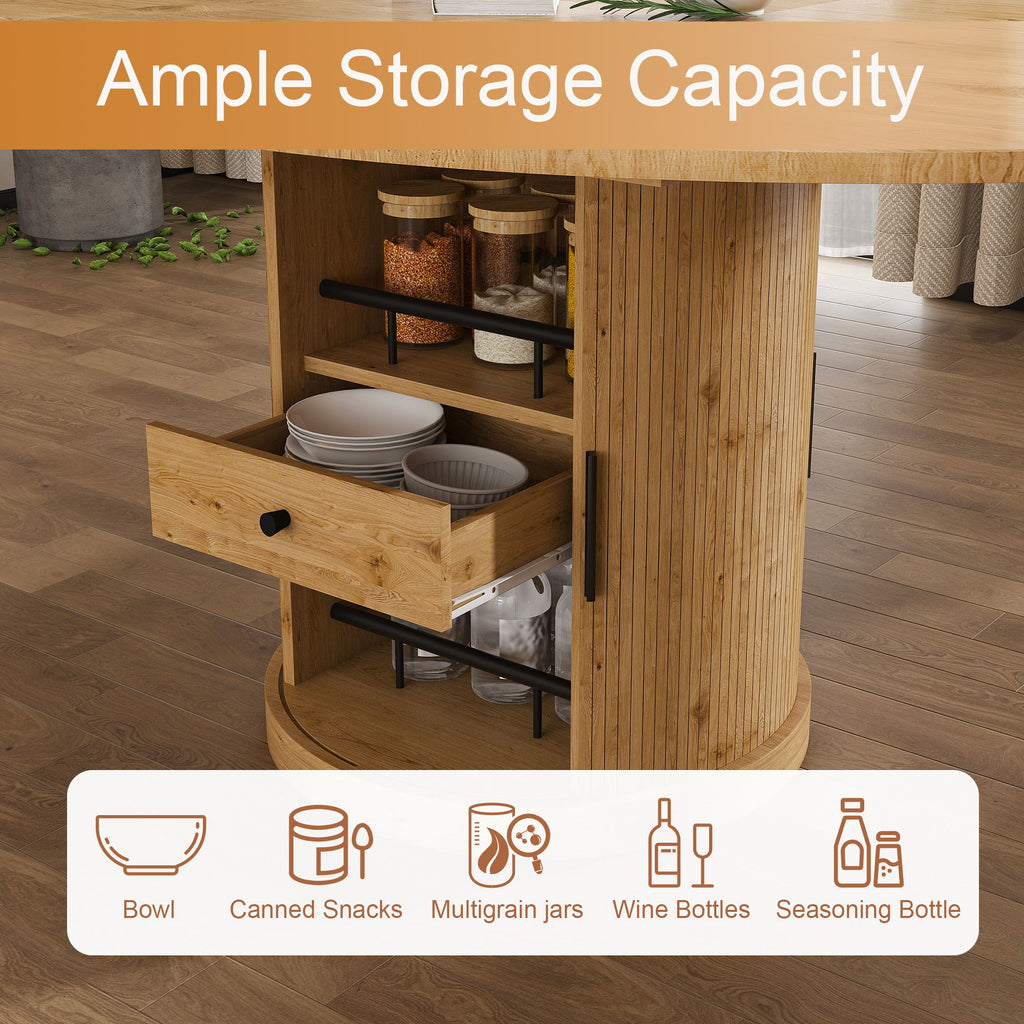 Extendable Oval Dining Table With 2 Tier Storage - Oak