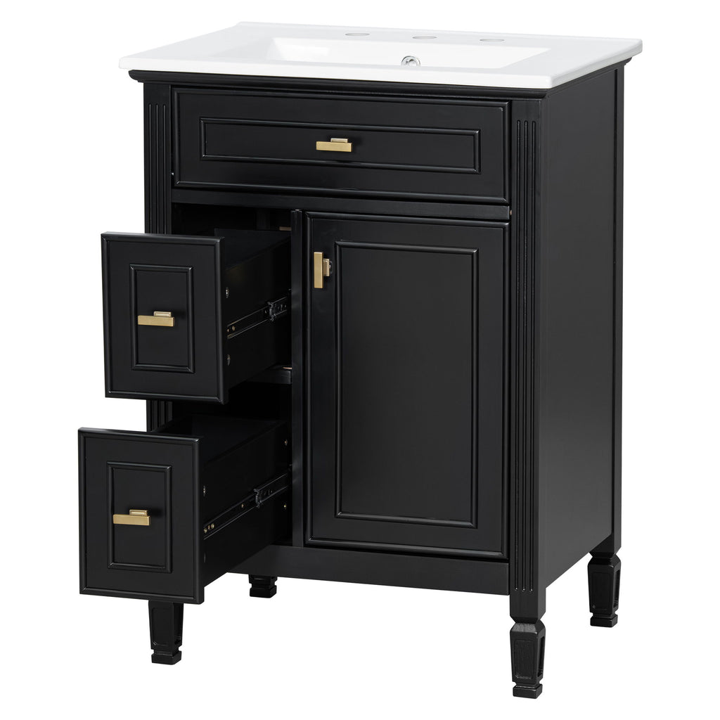 Bathroom Vanity With Sink, Flip Drawer, 2 Drawers, Adjustable Shelf