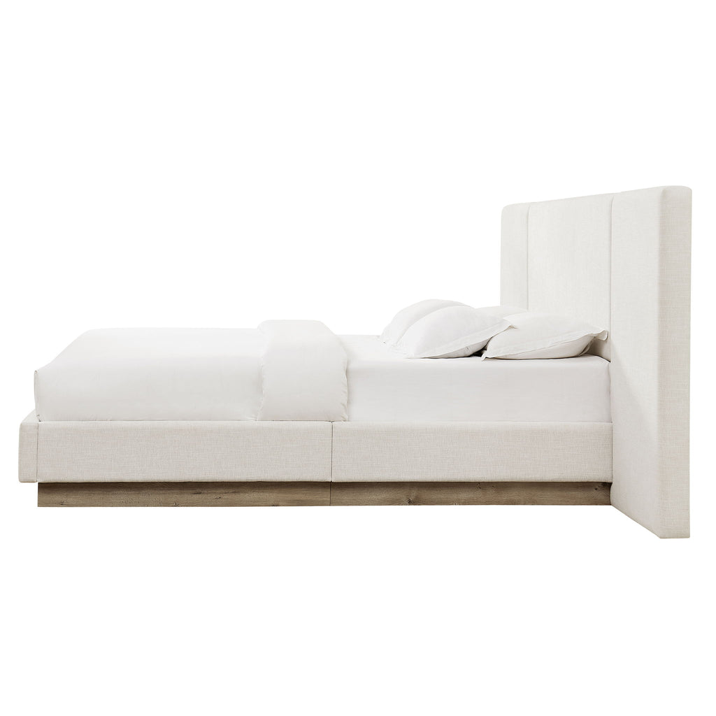 Muse - Queen Upholstered Platform Bed Frame - Ivory / Light Gray / Camel Oak