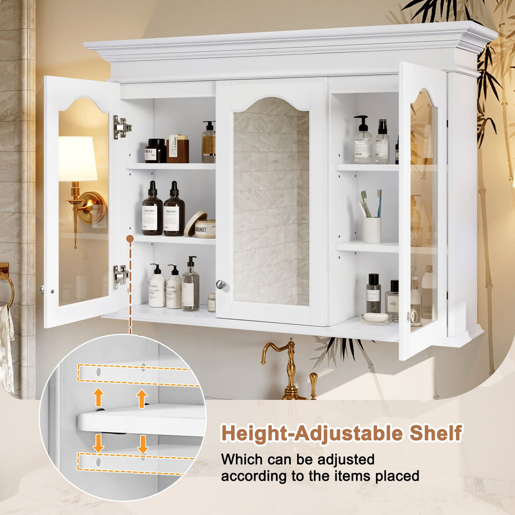 Medicine Cabinet With Mirror Door And Adjustable Shelves, Wall-Mounted Bathroom Storage Cabinet - White