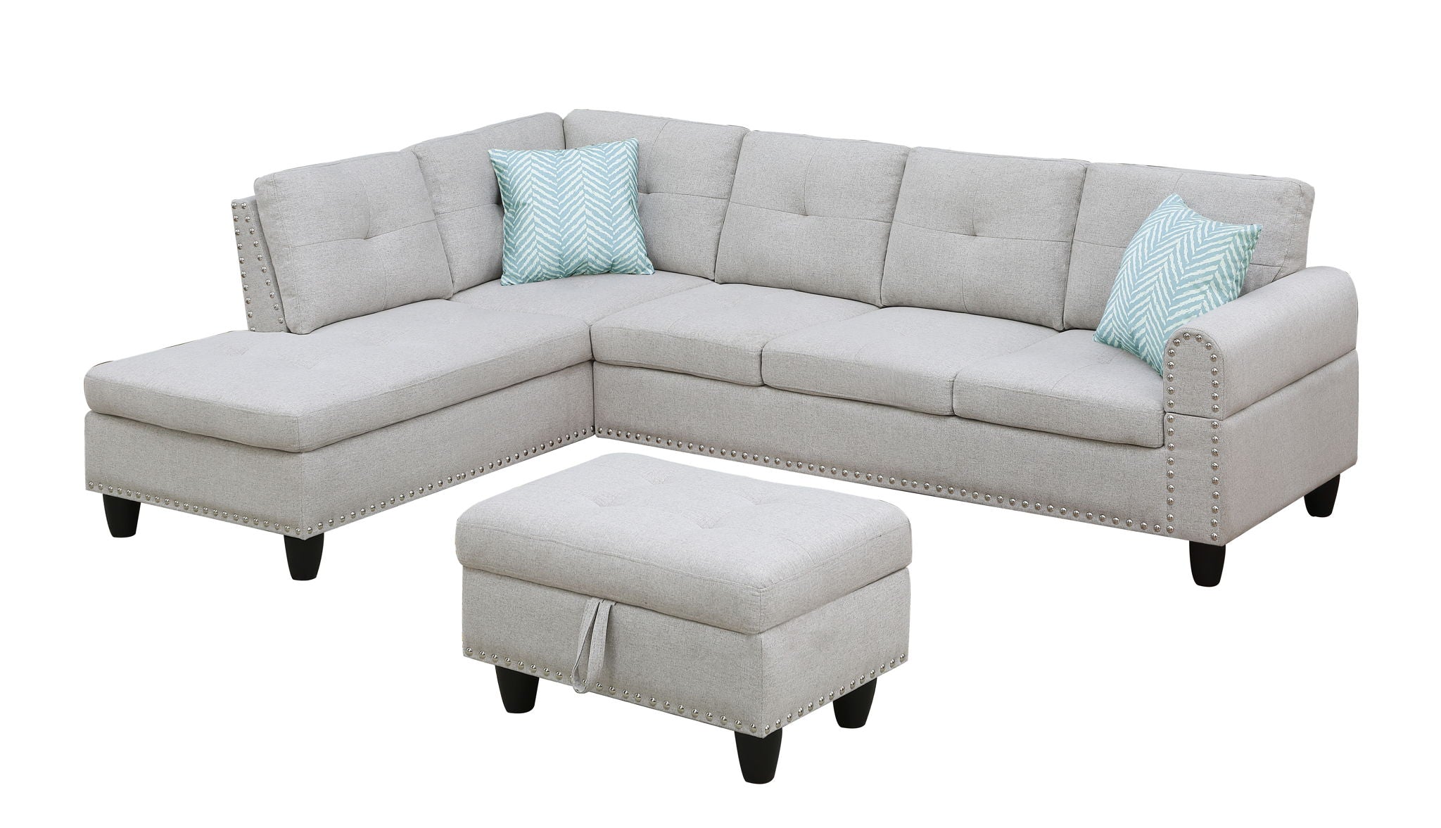 Alger - Left Hand Facing Sofa & Chaise With Ottoman
