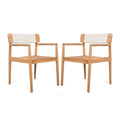 Creative Braided Acacia Wood Outdoor Dining Table And Chairs With Armrests (Set of 2) - Teak / White