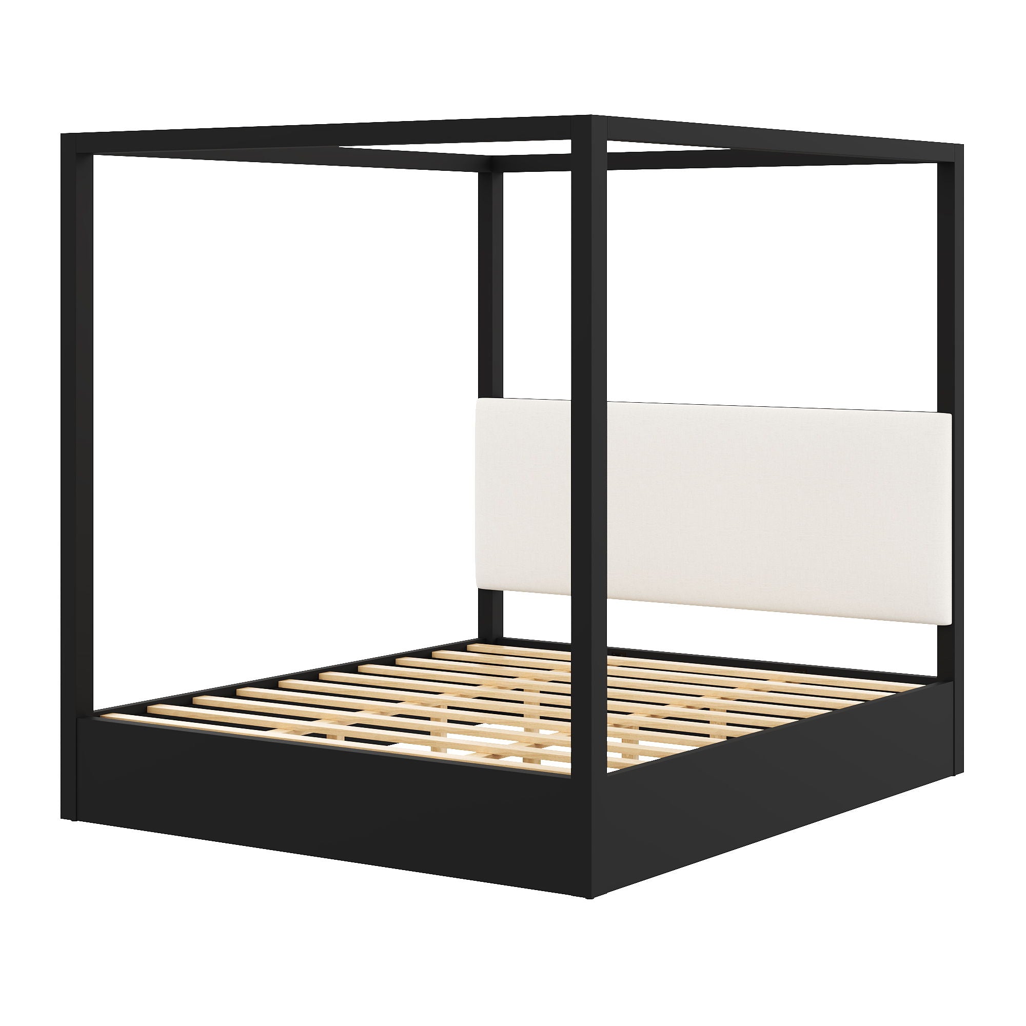 Canopy Platform Bed With Upholstered Headboard