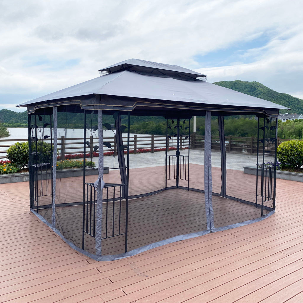 Patio Gazebo Tent With Ventilated Double Roof And Mosquito Net For Backyard Or Garden