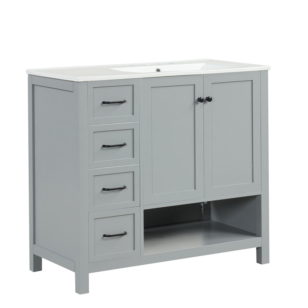 Bathroom Vanity With Sink Top, Bathroom Vanity Cabinet With 2 Doors And 2 Drawers, Open Shelf