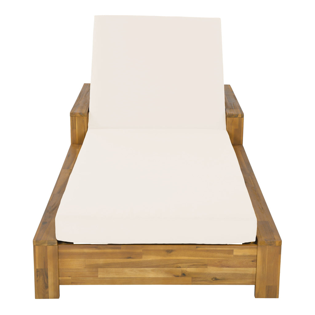 Chaise Lounge Set With 3 Position Adjustable Backrest, 2 Fold Cushion, Outdoor Recliner For Patio - Cream / Teak
