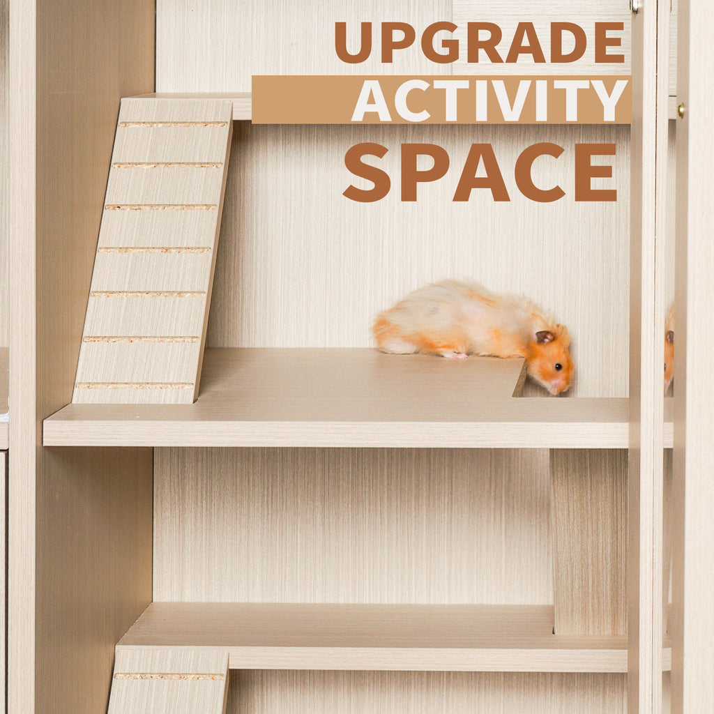 4 Tier Hamster Cage With Acrylic Windows And Storage Cabinet