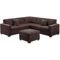 4 Piece Sectional Set With USB Ports, Left Arm Facing / Right Arm Facing Loveseat, Corner Wedge, Cocktail Ottoman, 2 Pillows - Chocolate