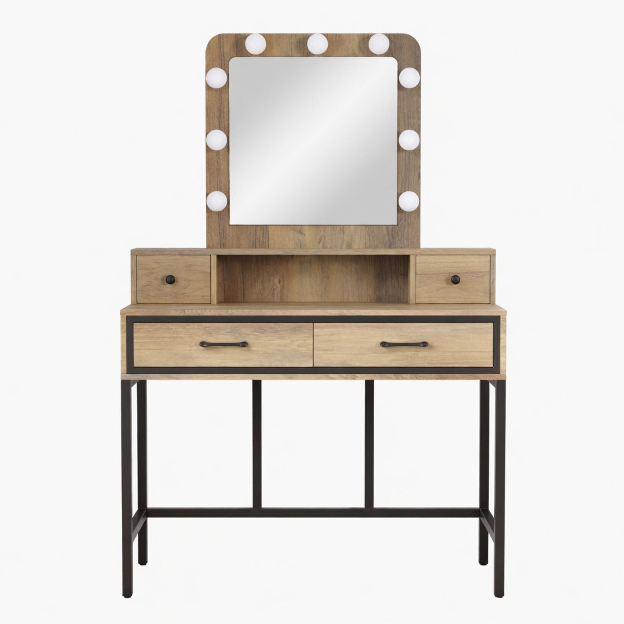 Vanity Desk With 3 Color Lighted Mirror And 4 Drawers