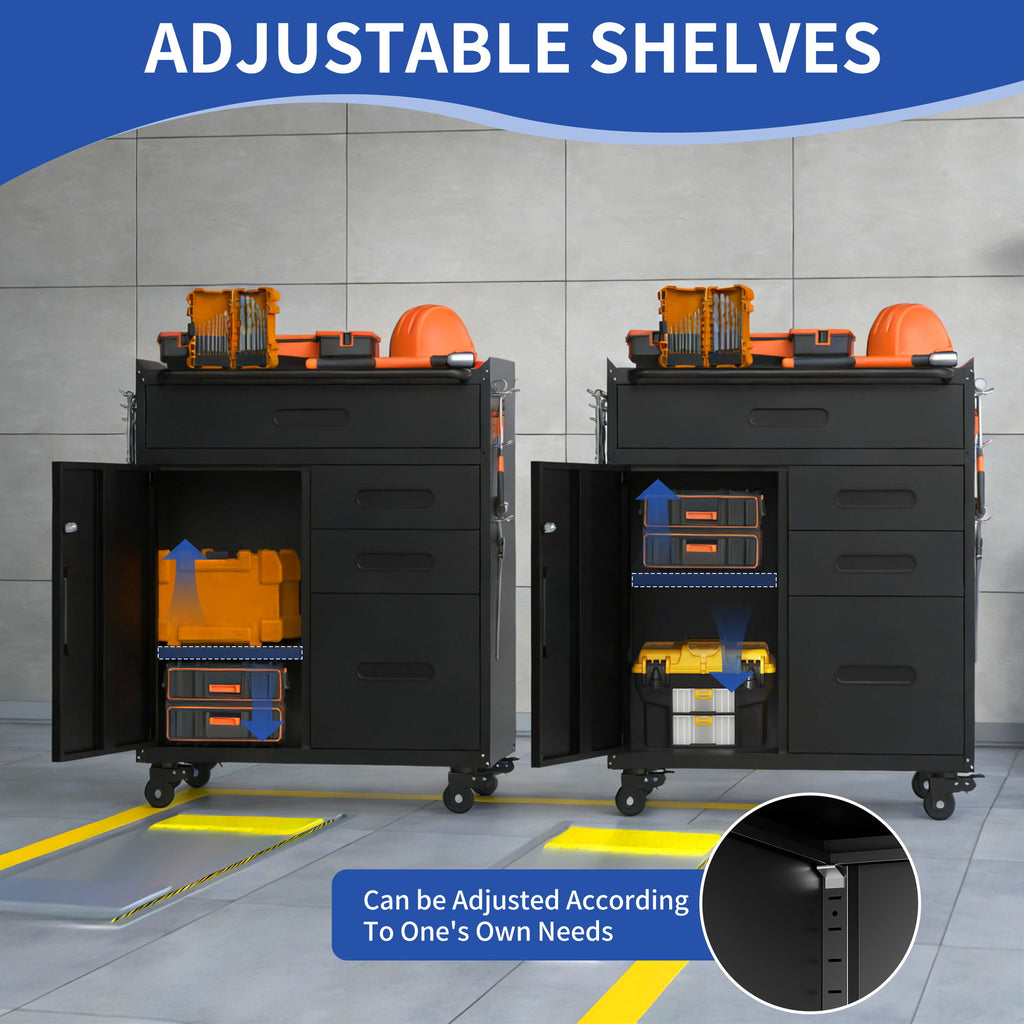 Rolling Tool Cabinet Heavy Duty Garage Storage With Lockable Doors & Drawers