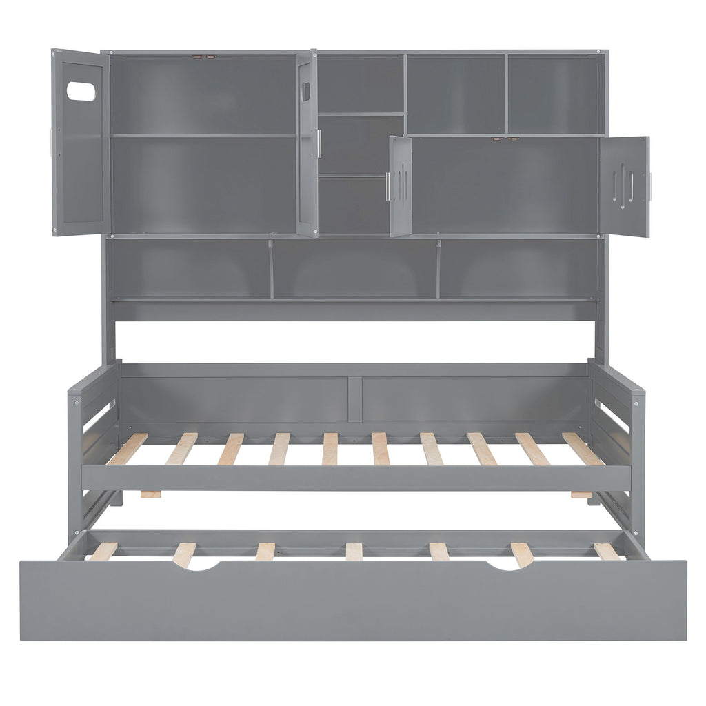 Daybed With All-In-One Cabinet And Shelf
