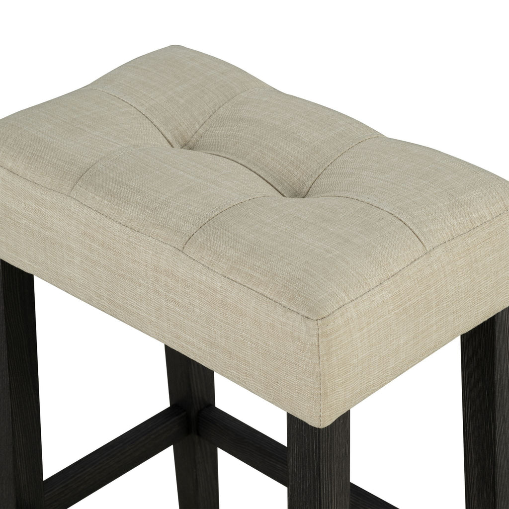 Dining Table Set With USB Charging Ports, Biscuit Tufted Stools - Beige / Brown