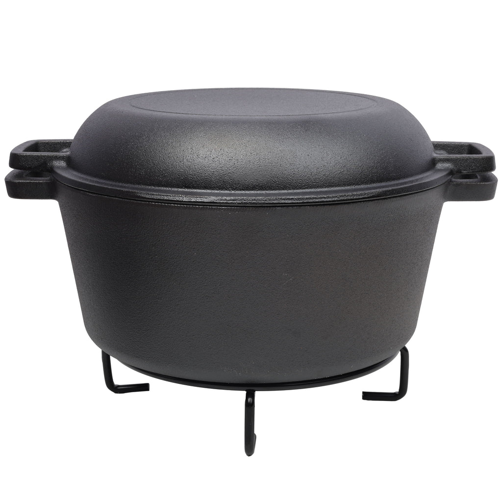 2 In 1 Pre-Seasoned Cast I Dutch Oven With Dual Handles, 5 Quart - Black