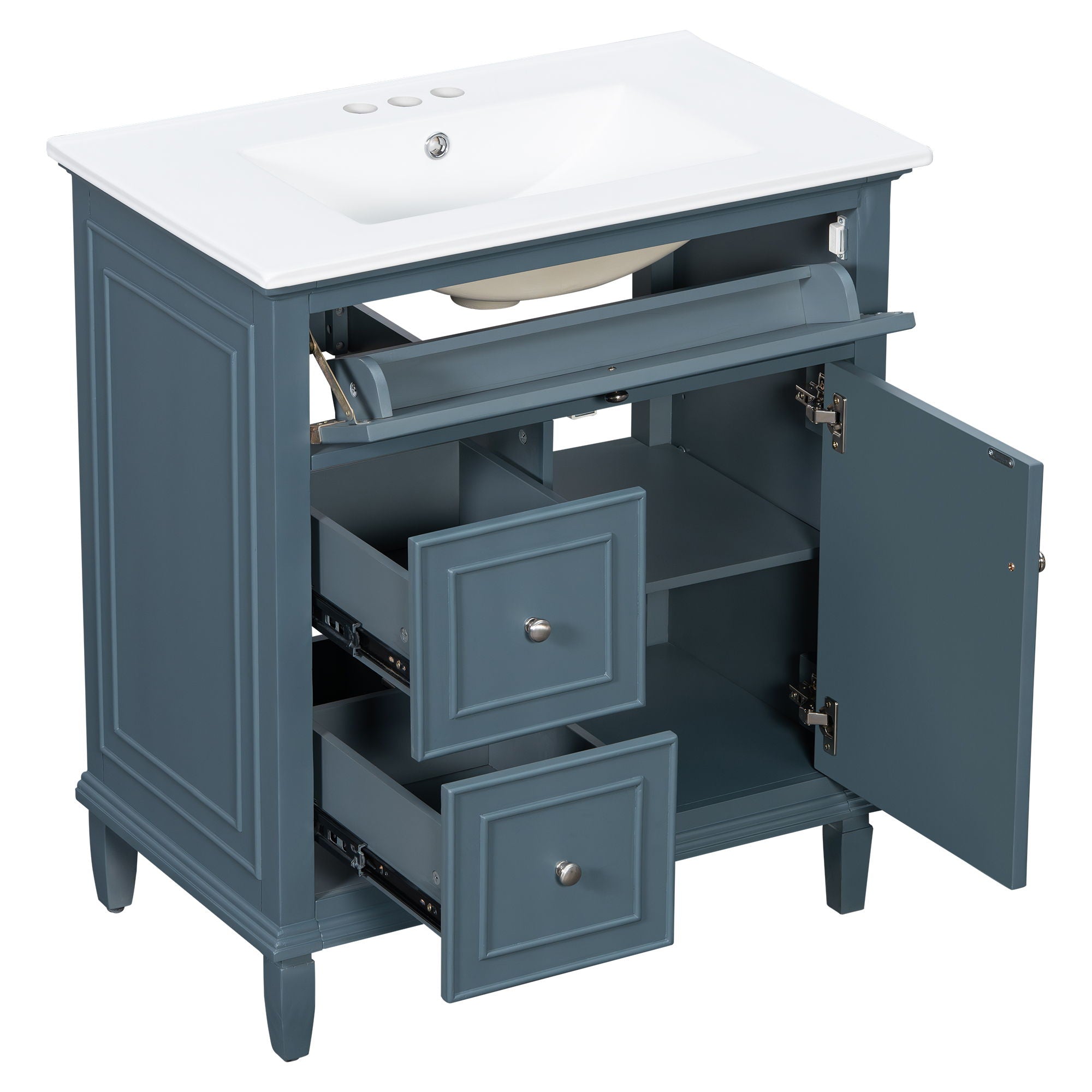 Modern Bathroom Vanity With Sink, Adjustable Shelf, Flip Drawer & 2 Drawers