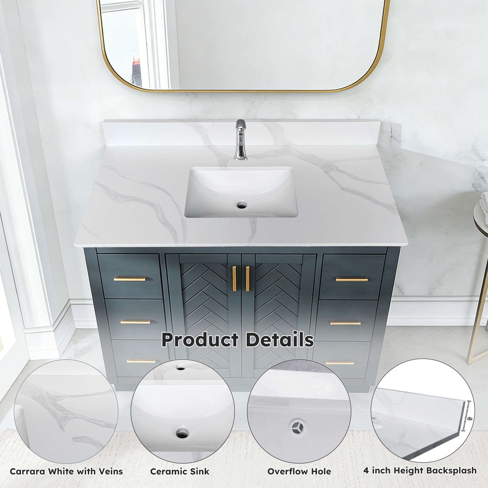 Bathroom Vanity Top With Undermount Single Bowl Sink