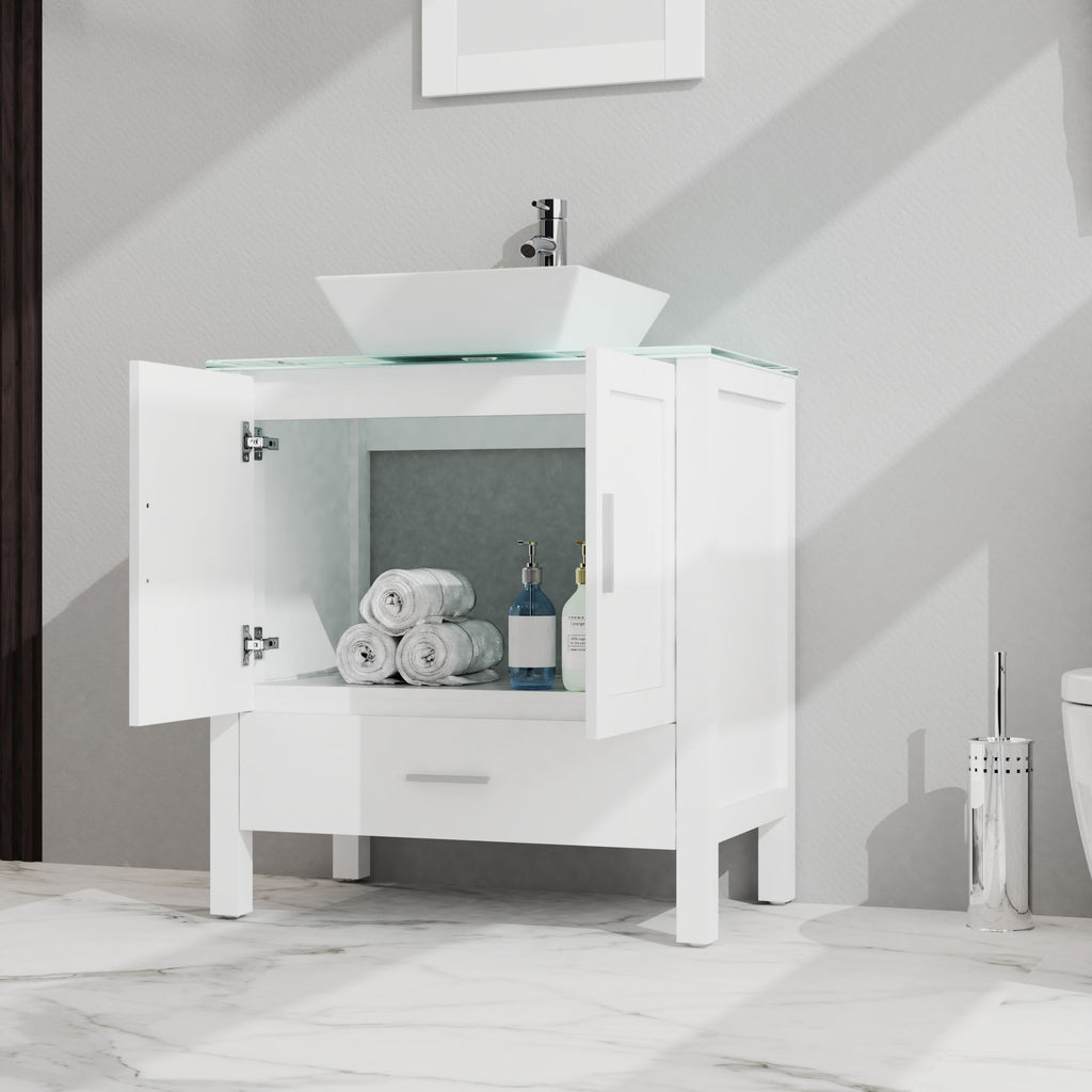 Bathroom Vanity And Sink Combo Glass Top Cabinet With Mirror