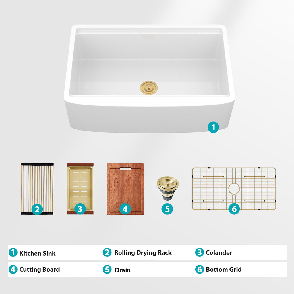 Kitchen Sink Workstation With Deep Bowl And Space-Saving Track Design - White
