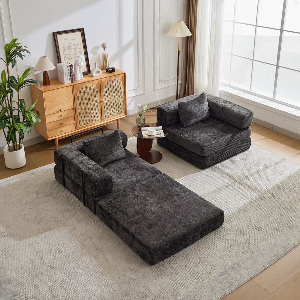 Convertible Floor Sofa Bed With Pillow Back Support Armrest