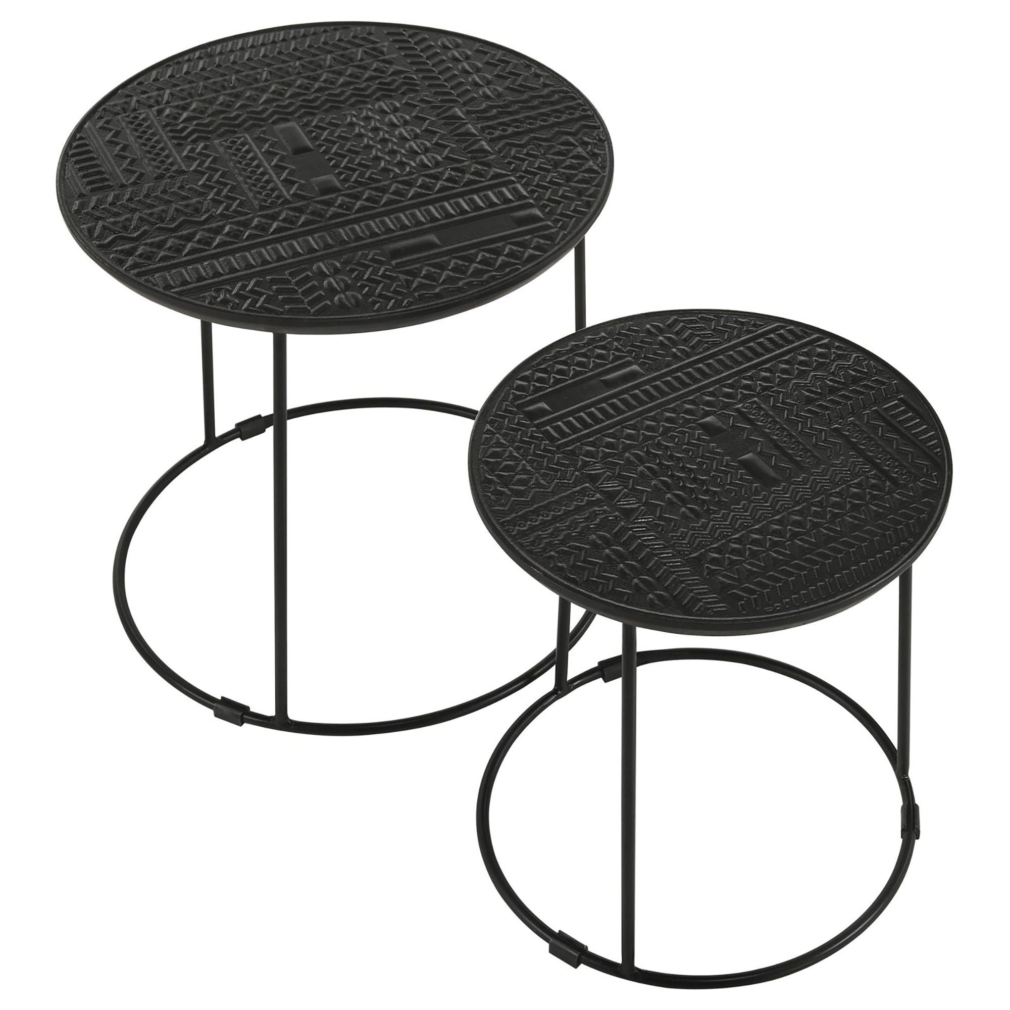 2 Piece Nesting Table With Embossed Tops And Base - Black