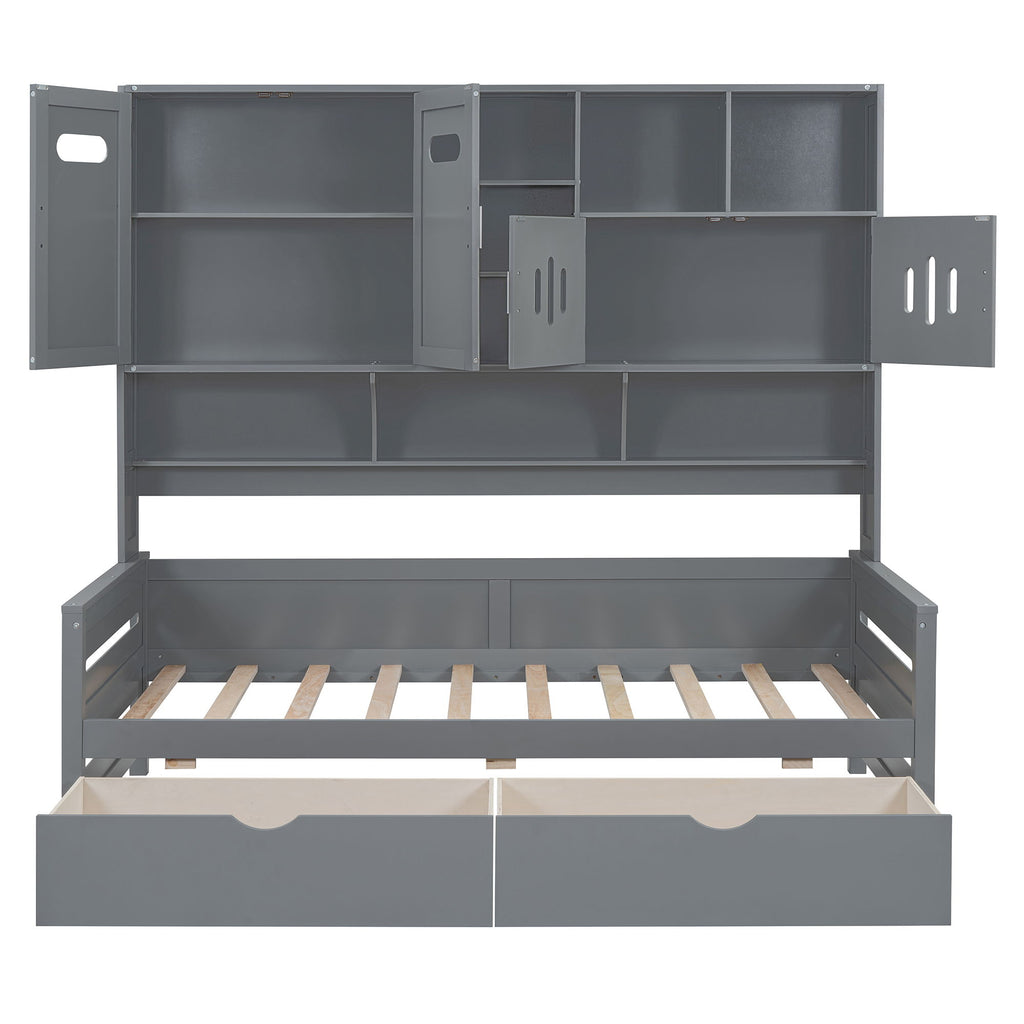 Daybed With All-In-One Cabinet And Shelf