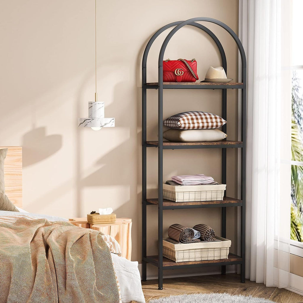 Industrial 4 Tier Open Bookshelf With Curved Top