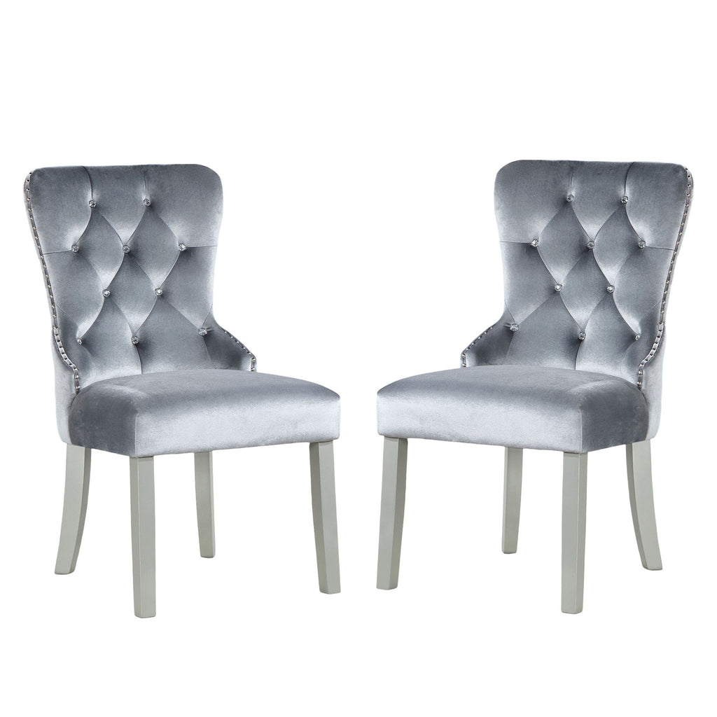 Upholstered Wingback Dining Chair (Set of 2) - Dark Gray / Silver