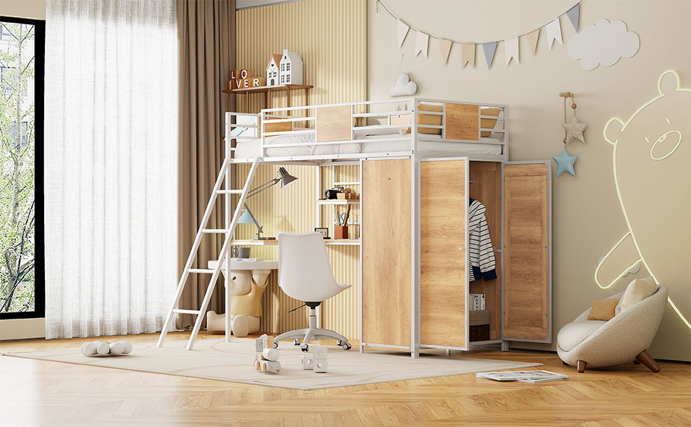 Loft Bed With L Shape Desk And Wardrobe